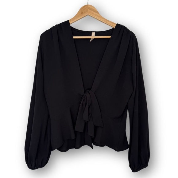 Tyche Black Tie Front Blouse - Picture 2 of 3